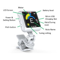 Aroma AT102WH Rechargeable Chromatic Clip-on Tuner - White