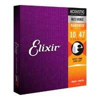 Elixir 11152 Nanoweb 12-String Acoustic Guitar Strings Light - 10-47