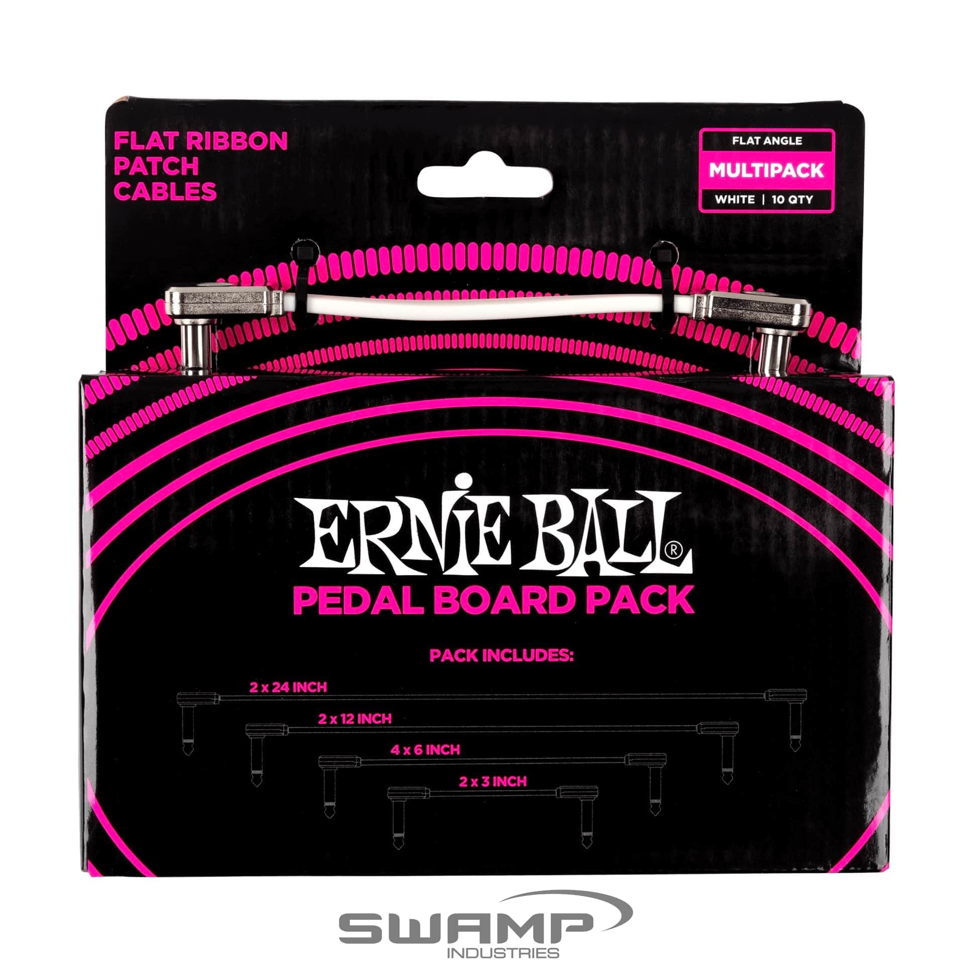 Ernie Ball Flat Ribbon Stereo Patch Cable TRS Angle Connector- Black - 6 inch