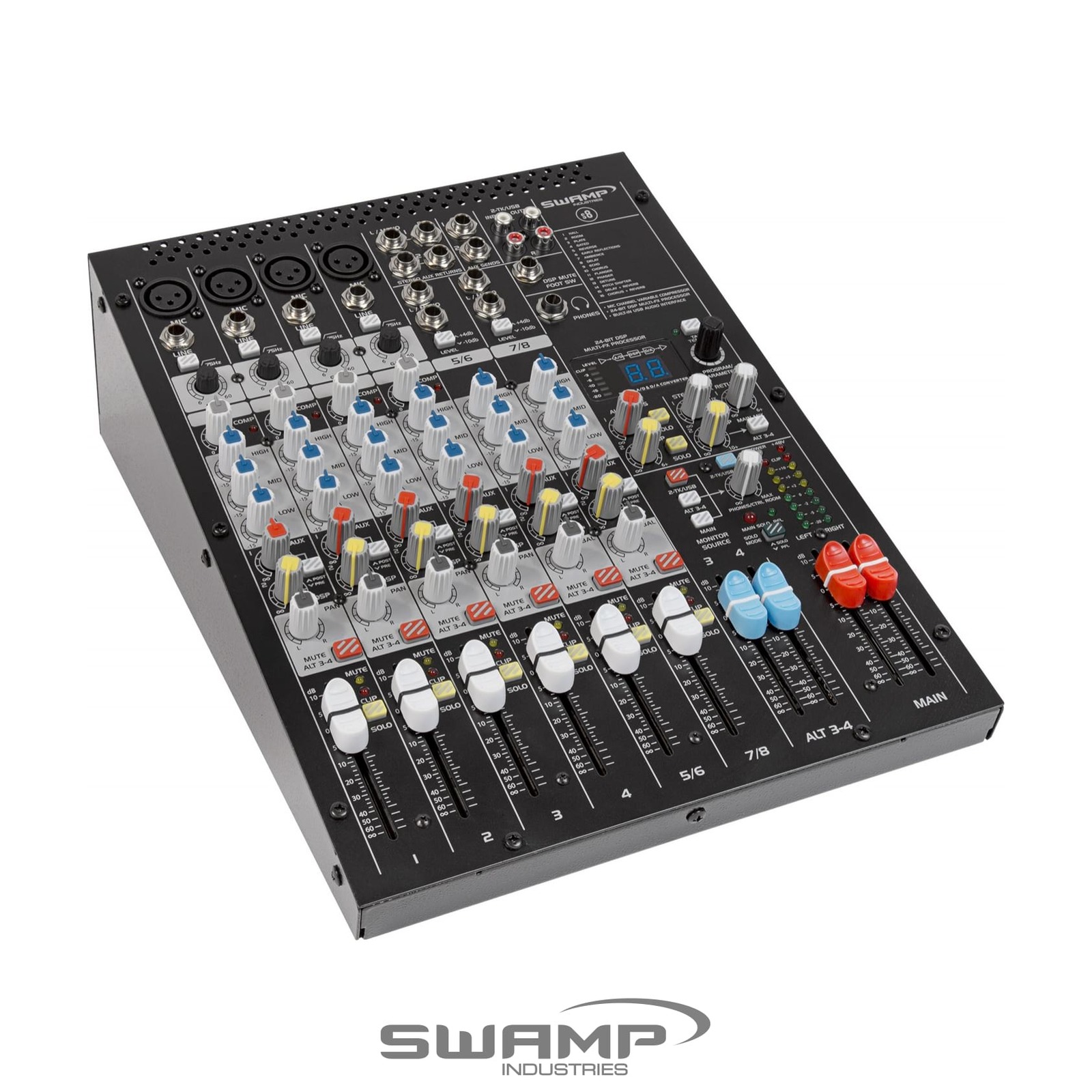 SWAMP 10 Channel Mixing Desk Console 8 Preamps, FX, AUX, USB, MP3, Bluetooth