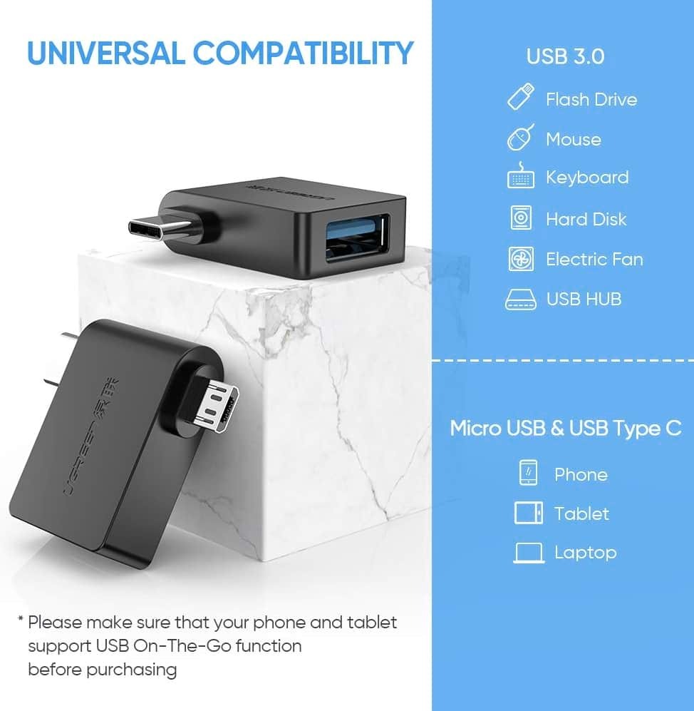 UGREEN 30453 2-in-1 USB-C Micro USB OTG Adapter