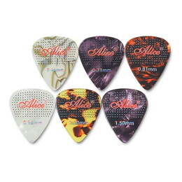 Alice AWR-6A Non-Slip Grip Celluloid Picks - Mix Colour and Gauge - 6 Pack