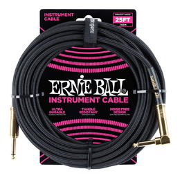 Ernie Ball 25ft Braided Instrument Cable Lead - Black