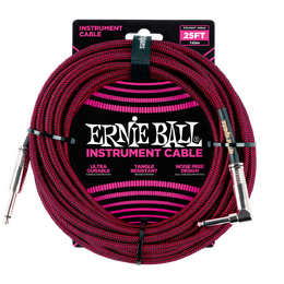 Ernie Ball 25ft Braided Instrument Cable Lead - Black/Red