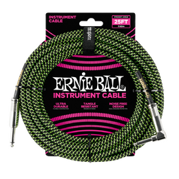 Ernie Ball 25ft Braided Instrument Cable Lead - Black/Green