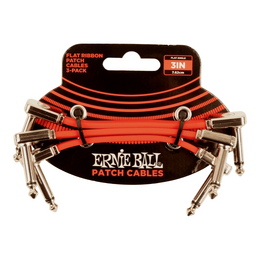 Ernie Ball Flat Ribbon 3-Pack Patch Cables - Red - 6 inch