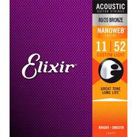 Elixir 11027 Nanoweb 80/20 Bronze Acoustic Guitar Strings - Custom Light -11-52
