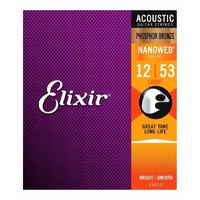 Elixir E16052 Nanoweb Phosphor Bronze Acoustic Guitar Strings Light Gauge 12-53
