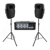 Live PA Value Package - Powered Mixer + 12" Speakers + Stands