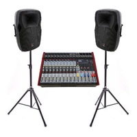 Live PA Value Package - Powered Mixer + 12" Speakers + Stands and Cables