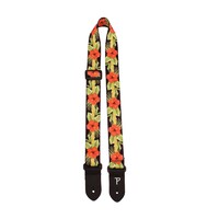 Perris 1.5" Ukulele Strap with Leather Ends - Orange Luau Floral design 